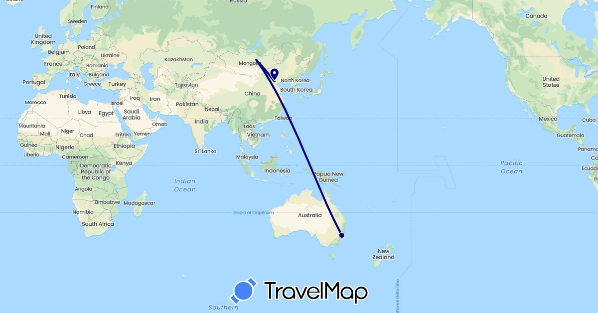 TravelMap itinerary: driving in Australia, China, Mongolia (Asia, Oceania)
